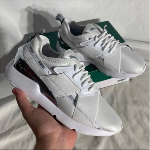Puma Muse X-2 Metallic Silver White Sneakers Womans 6 / 6.5 New With Box - Picture 3 of 5